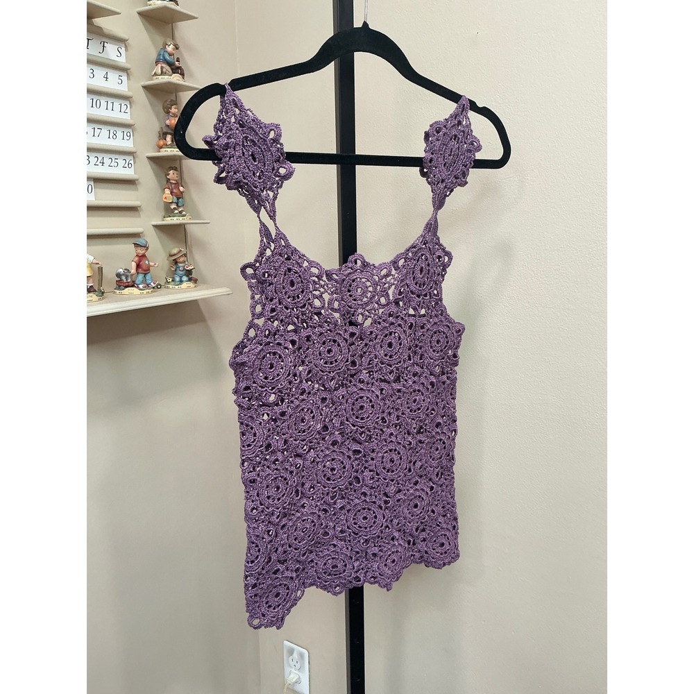CrochetCore Crochet Tank Top One Size Purple Floral Medallion Lace Boho Festival